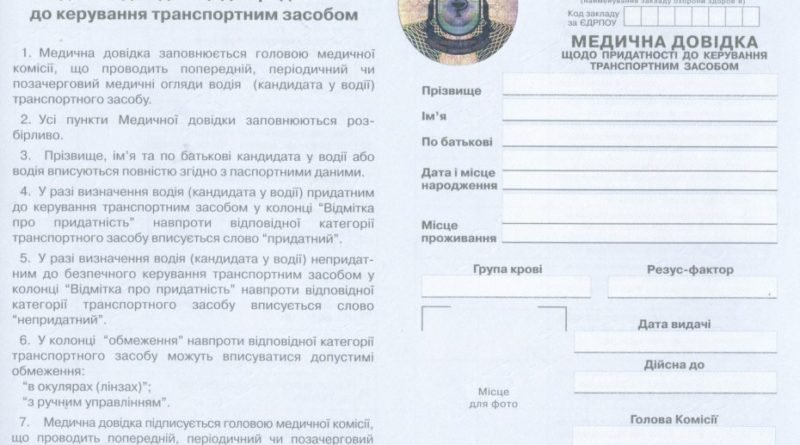 Медсправка водителя
