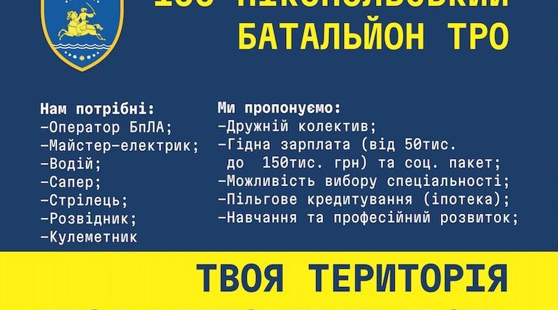 100-й Нікопольський батальйон ТрО набирає добровольців